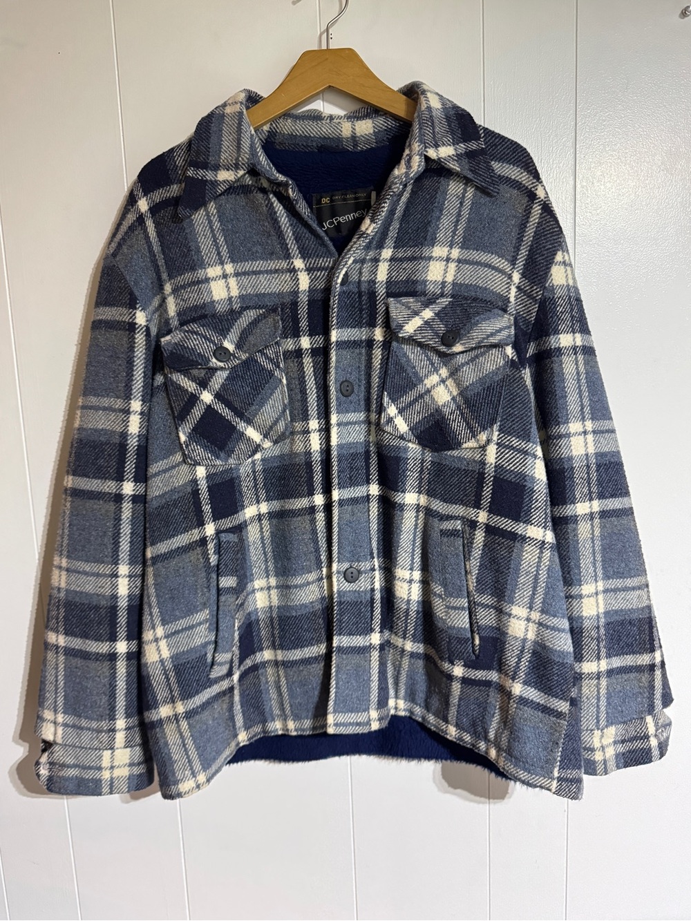 Vintage JCPenney Wool Flannel Button Up Jacket Fleece Lined Plaid Large